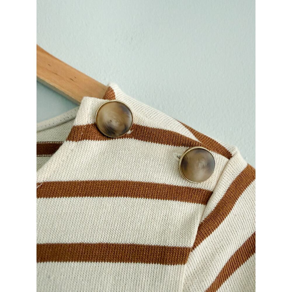 Sézane | Colette Marinière Stripe Top Ecru Camel Long Sleeve | Sz XS - Picture 4 of 8